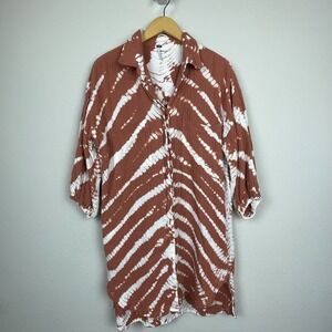YFB Young Fabulous & Broke Sz S Tie Dye Shirt Dress Orange‎ White Boho Festival
